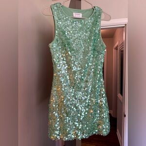 Peppermayo exclusive tongue tied sequin mini dress teal/mint color size 4